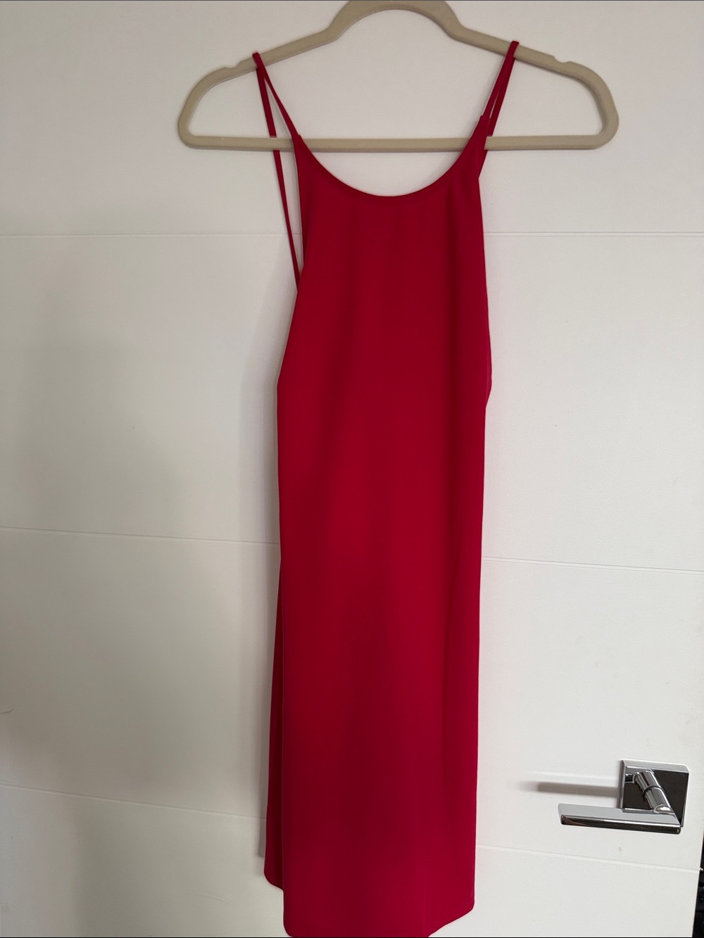 Mango Cherry Red Slip Midi Dress with Spaghetti Straps